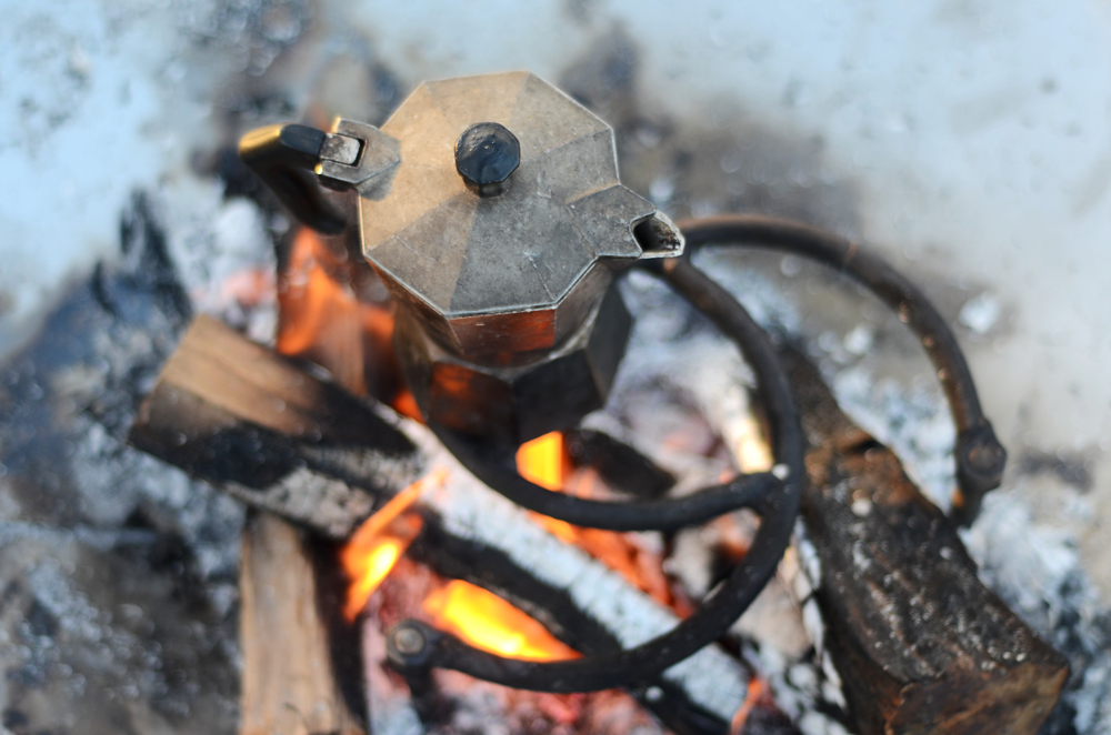 coffee pot on a Fire pit Trivet by firewok